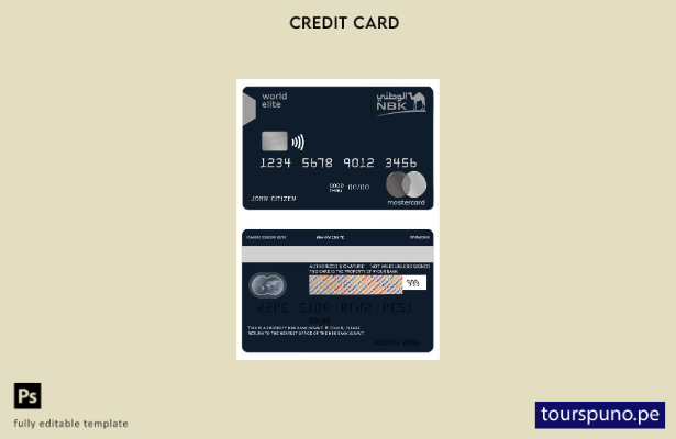 lista para imprimir plantilla de mastercard de élite mundial del Kuwait NBK Bank