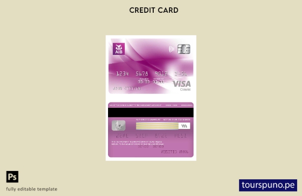 lista para imprimir plantilla de tarjeta clásica de visa bancaria AIB de Irlanda
