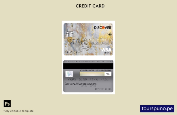 lista para imprimir plantilla de tarjeta clásica de visa bancaria USA Discover