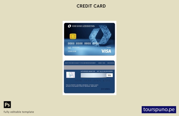 lista para imprimir plantilla de tarjeta clásica de visa de Uzbekistán KDB Bank