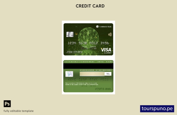 lista para imprimir plantilla de tarjeta clásica de visa de banco de comercio de