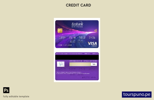 lista para imprimir plantilla de tarjeta clásica visa Ecobank de Sudán del Sur