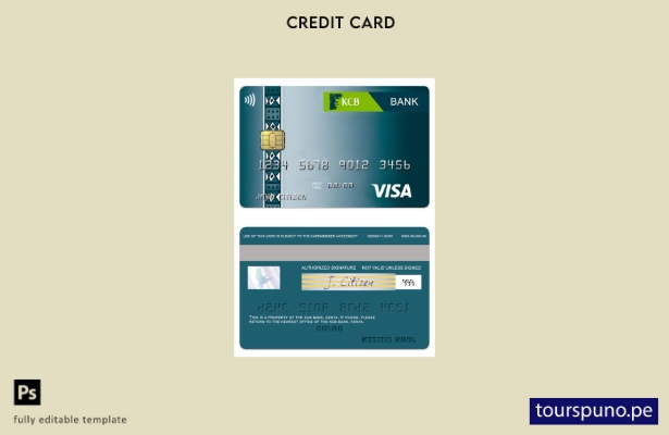lista para imprimir plantilla de tarjeta clásica visa KCB Bank de Kenia