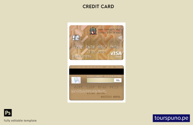 lista para imprimir plantilla de tarjeta clásica visa del Banco Central de Malta
