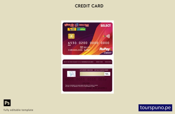 lista para imprimir plantilla de tarjeta de crédito RuPay de India Union Bank