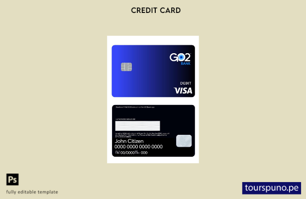 lista para imprimir plantilla de tarjeta de débito Visa GO Bank