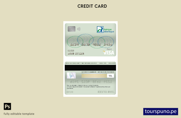 lista para imprimir plantilla de tarjeta de débito Visa del Banco Atlántico de C