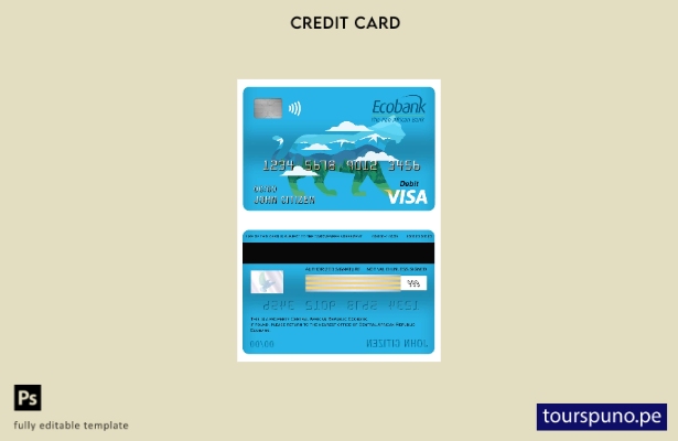 lista para imprimir plantilla de tarjeta de débito visa Ecobank de República Cen