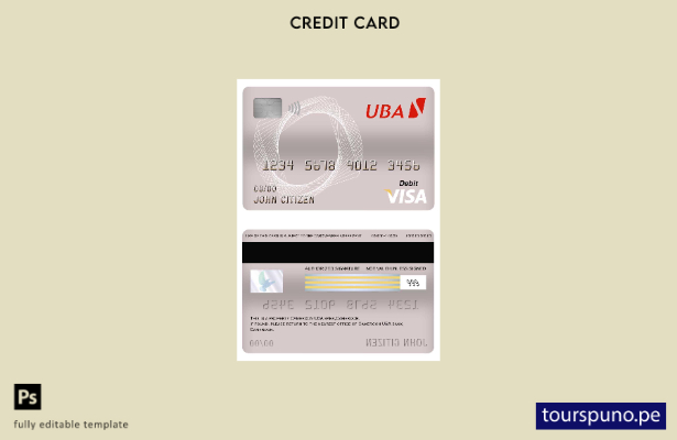 lista para imprimir plantilla de tarjeta de débito visa bancaria UBA de Camerún