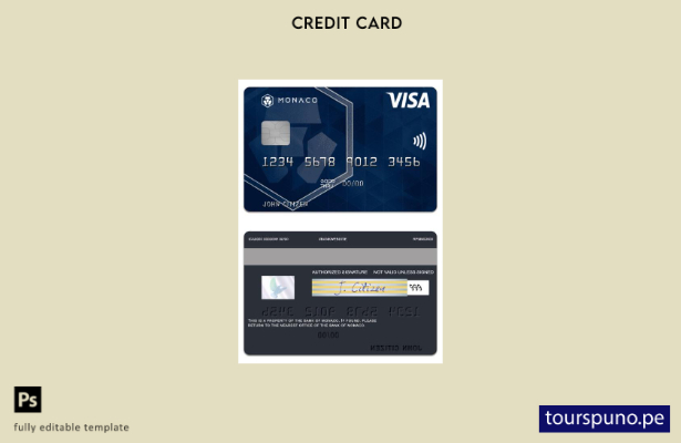 lista para imprimir plantilla de tarjeta de débito visa del Banco de Mónaco