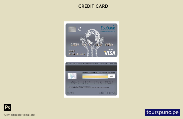 lista para imprimir plantilla de tarjeta de débito visa del banco Congo Ecobank