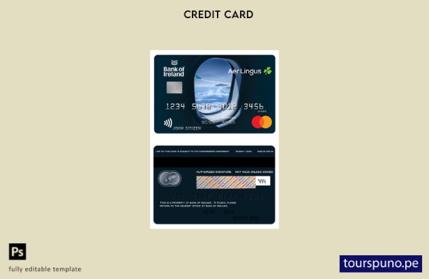lista para imprimir plantilla de tarjeta mastercard de crédito aéreo del Banco d