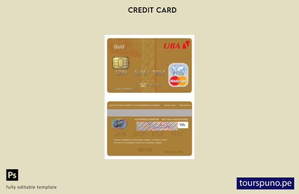 lista para imprimir plantilla de tarjeta mastercard de débito dorada de Liberia