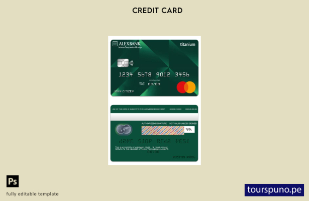 lista para imprimir plantilla de tarjeta mastercard de titanio Alexbank de Egipt