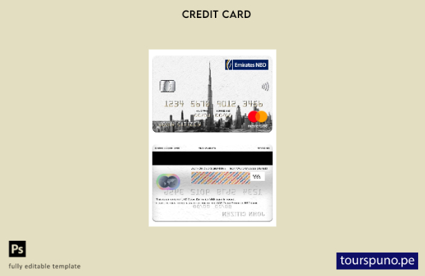 lista para imprimir plantilla de tarjeta mastercard del banco NBD de los Emirato