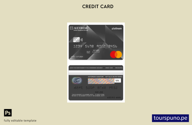 lista para imprimir plantilla de tarjeta mastercard platino Alexbank de Egipto