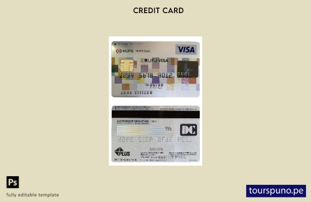 lista para imprimir plantilla de tarjeta visa bancaria Mufg de Japón