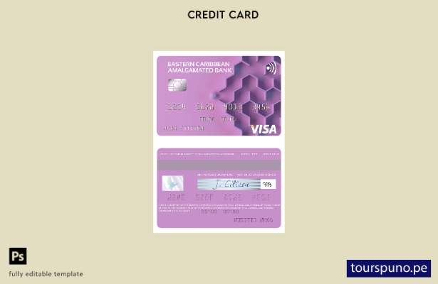 lista para imprimir plantilla de tarjeta visa del Banco Amalgamado del Caribe Or