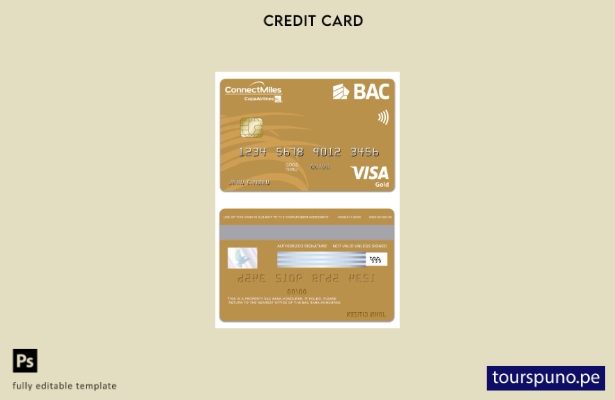 lista para imprimir plantilla de tarjeta visa dorada de Honduras BAC Bank