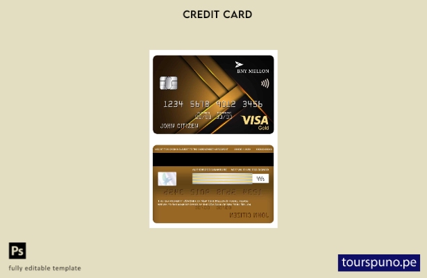 lista para imprimir plantilla de tarjeta visa dorada del Banco de Nueva York Mel