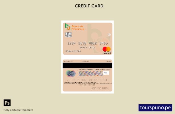 lista para imprimir plantilla mastercard del Banco de Occidente de Honduras