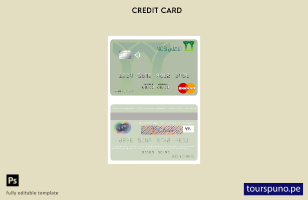 listo para imprimir Arabia Saudita La plantilla mastercard del National Commerci