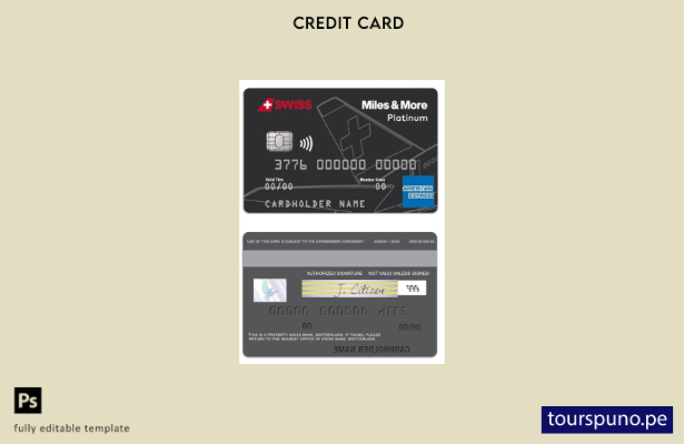 listo para imprimir Plantilla de tarjeta Platinum American Express del banco SWI