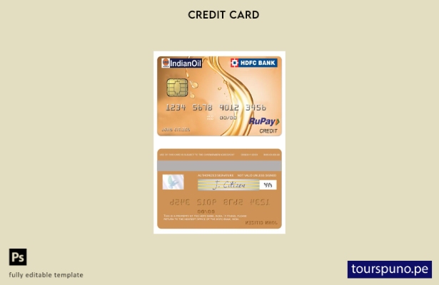 listo para imprimir Plantilla de tarjeta de crédito RuPay de India IndianOil HDF