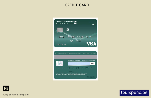 listo para imprimir Plantilla de tarjeta de débito clásica visa de Lebanon Emira