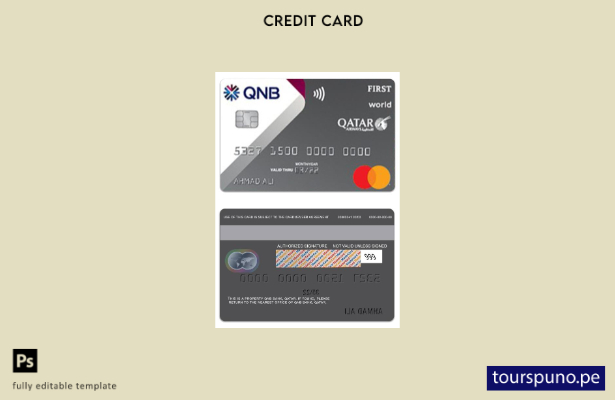 listo para imprimir Plantilla de tarjeta mastercard de la marca Qatar QNB Bank Q