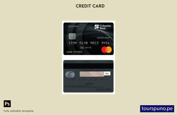 listo para imprimir plantilla Mastercard Business Platinum de USA Columbia Bank