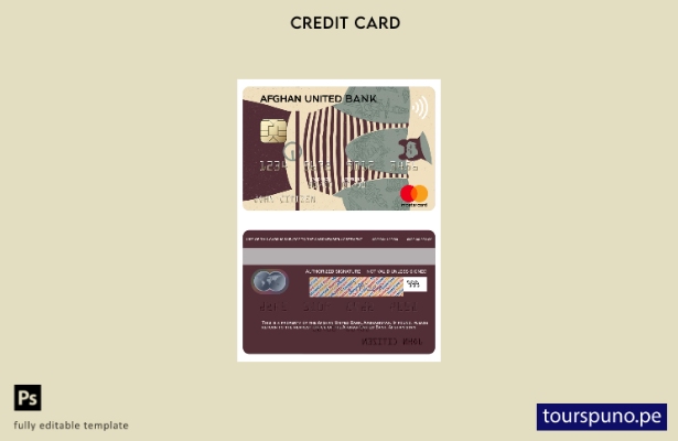 listo para imprimir plantilla de mastercard de Afganistán Afghan United Bank