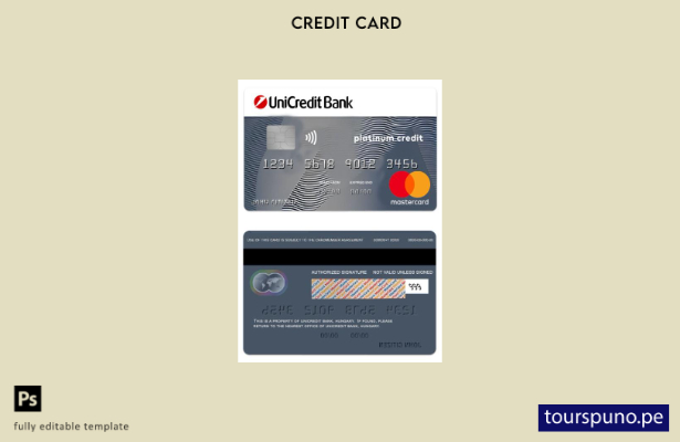 listo para imprimir plantilla de mastercard de crédito platino de UniCredit Bank