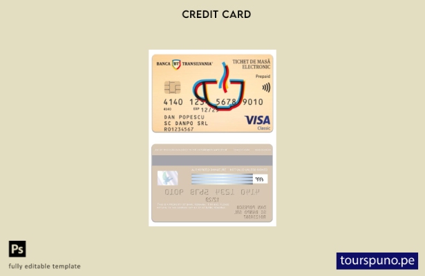 listo para imprimir plantilla de tarjeta clásica prepaga Visa BT Bank de Rumania