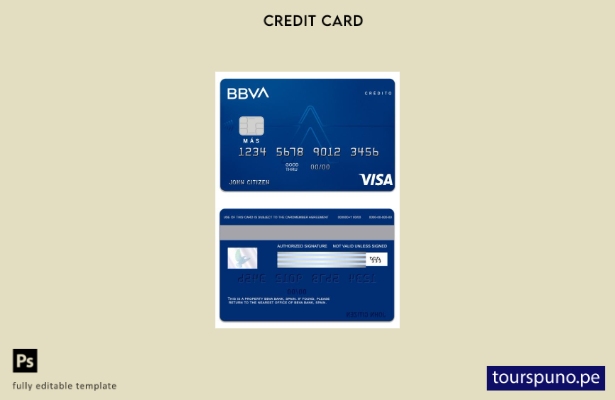 listo para imprimir plantilla de tarjeta de crédito visa del Banco BBVA de Españ