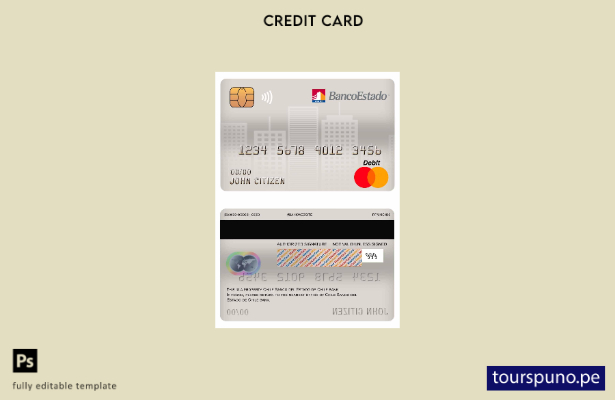 listo para imprimir plantilla de tarjeta de débito maestra del banco Chile Banco