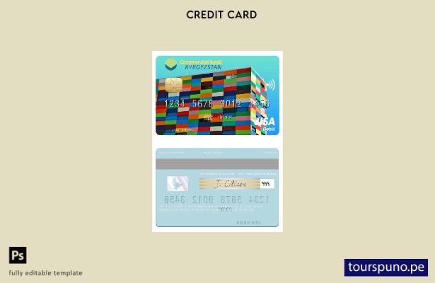 listo para imprimir plantilla de tarjeta de débito visa Kirguistán Commercial Ba