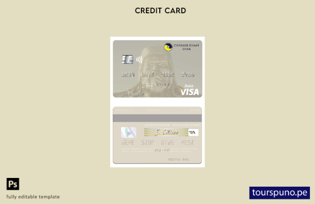listo para imprimir plantilla de tarjeta de débito visa de Mongolia Chinggis Kha