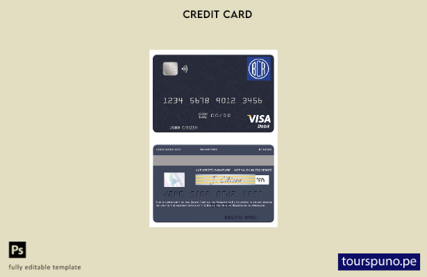 listo para imprimir plantilla de tarjeta de débito visa del Banco Central de Res