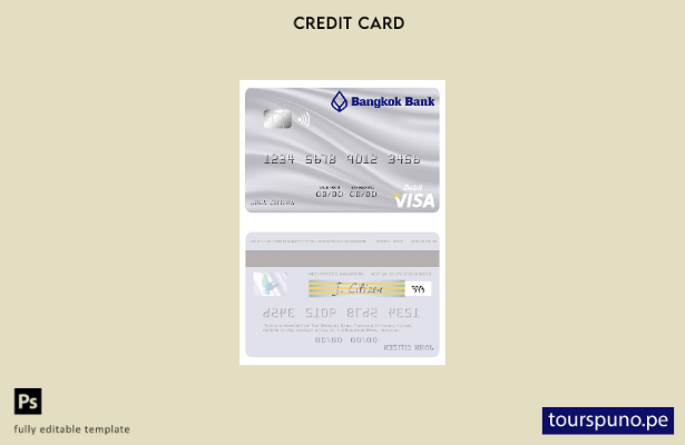 listo para imprimir plantilla de tarjeta de débito visa del Banco de Bangkok de