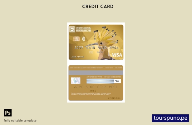listo para imprimir plantilla de tarjeta dorada de crédito visa del Banco Intern