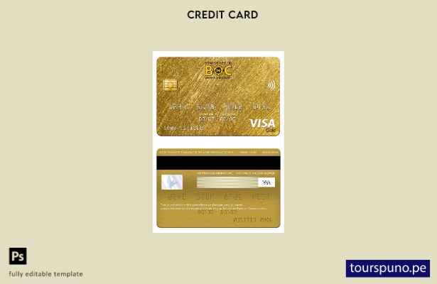 listo para imprimir plantilla de tarjeta dorada visa bancaria del Banco de Ceilá