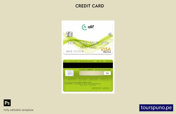 listo para imprimir plantilla de tarjeta electrónica visa Tayikistán Alif Bank