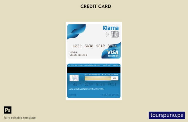 listo para imprimir plantilla de tarjeta electrónica visa bancaria Klarna de Fin