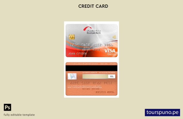 listo para imprimir plantilla de tarjeta electrónica visa del banco Kuwait Bouby