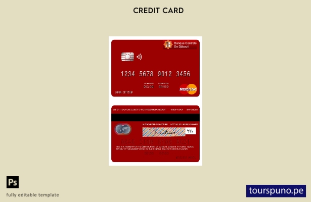 listo para imprimir plantilla de tarjeta mastercard del Banco Central de Djibout