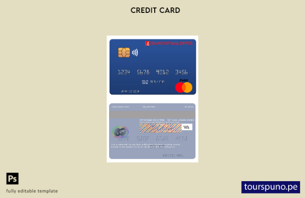 listo para imprimir plantilla de tarjeta mastercard del Banco de Maldivas de Mal