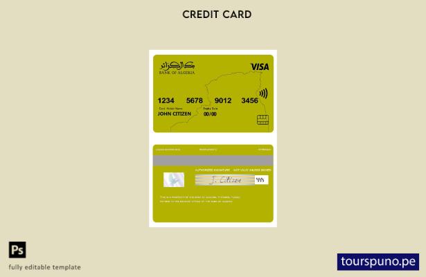 listo para imprimir plantilla de tarjeta visa del Banco de Argelia de Argelia