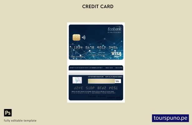 listo para imprimir plantilla de tarjeta visa del banco Ecobank de la República