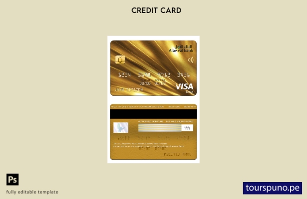 listo para imprimir plantilla de tarjeta visa dorada de Arabia Saudita Alawwal B